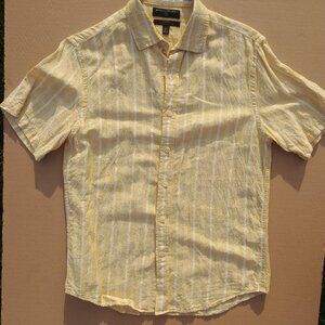 Banana Republic Men's linen blend Slim Fit yellow striped button down sh…